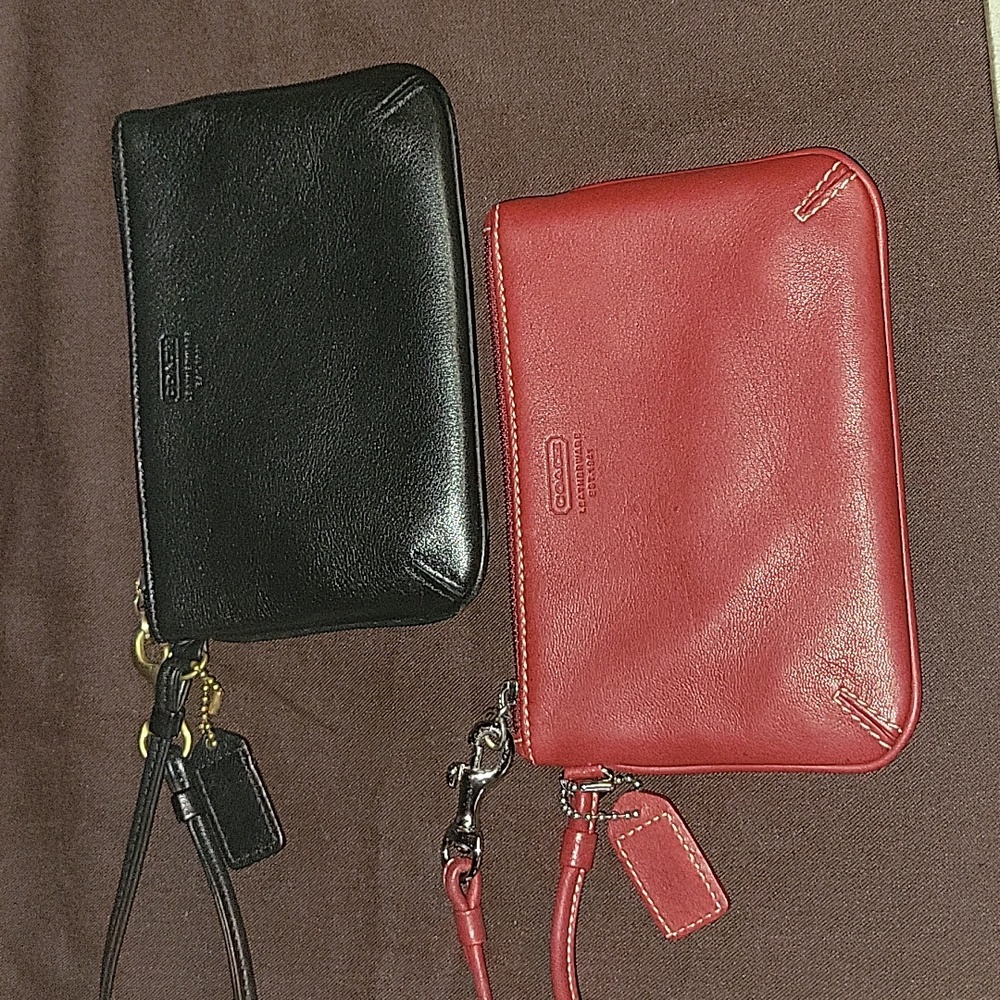 Black Coach & Red Coach Leather Skinny Wristlets